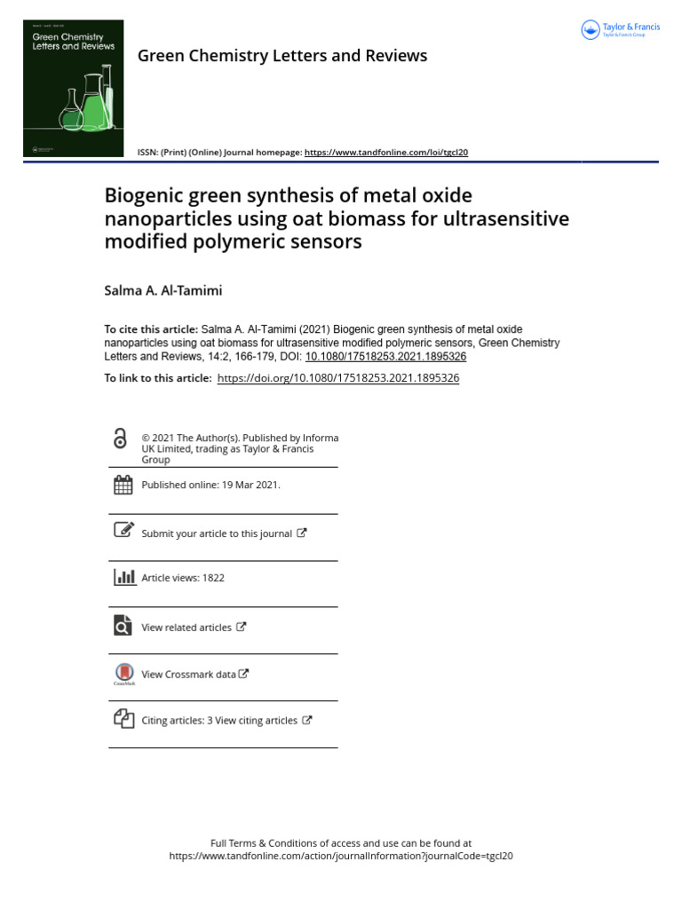 Biogenic Green Synthesis of Metal Oxide Nanoparticles Using Oat Biomass ...