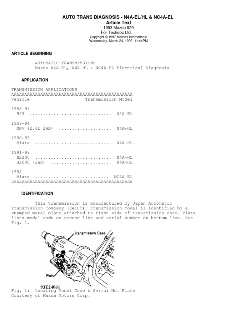 Auto Trans Diagnosis - N4A-EL/HL & NC4A-EL Article Text | PDF ...