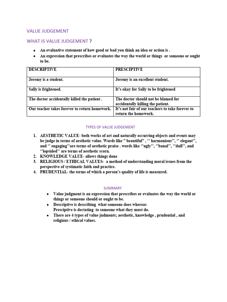 Understanding Value Judgments | PDF