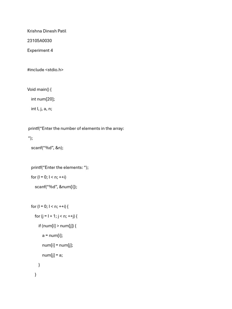 C Program for Sorting Array Elements | PDF