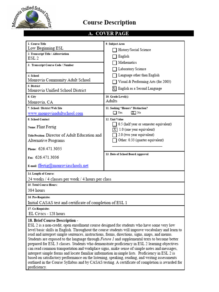 Low Beginning ESL Course Overview | PDF | Word | Stress (Linguistics)