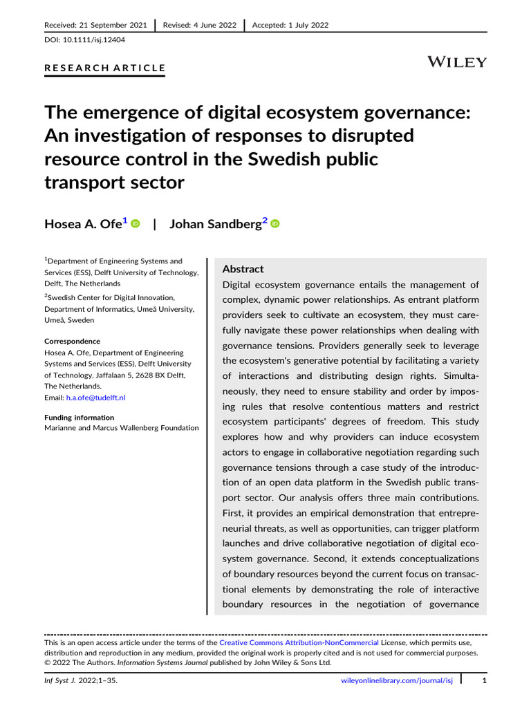 Digital Ecosystem Governance in Swedish Public Transport | PDF ...