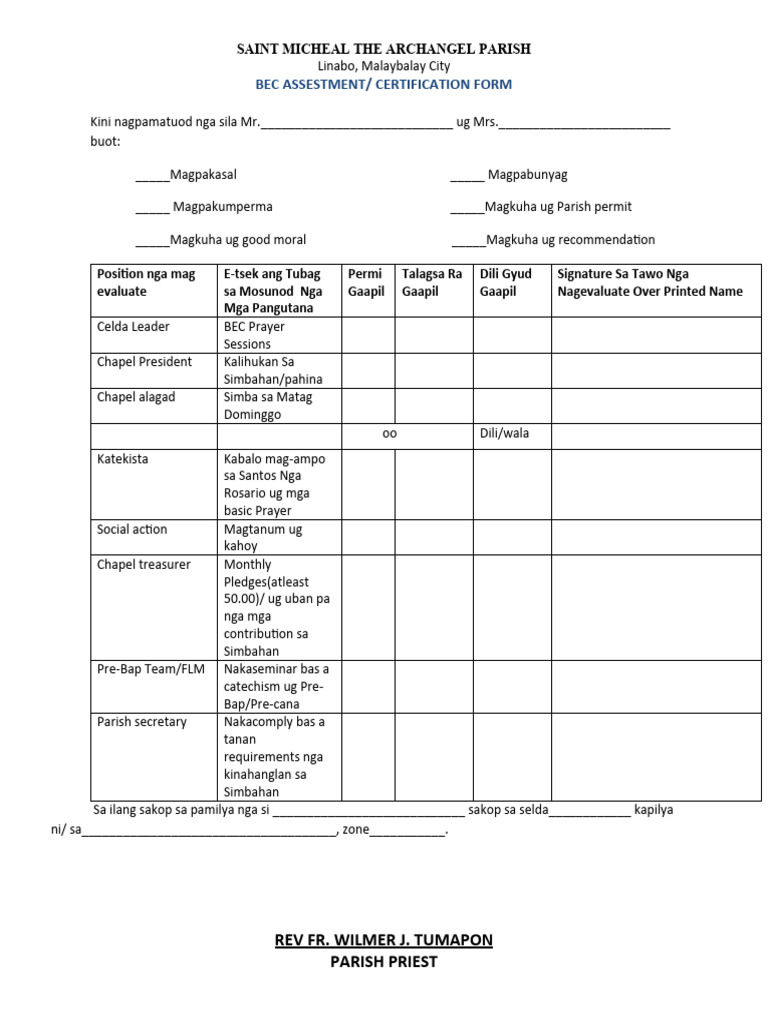 Bec Assesment Form | PDF