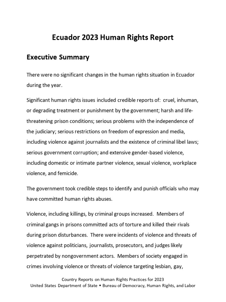 Ecuador 2023 Human Rights Overview | PDF | Rape | Refugee