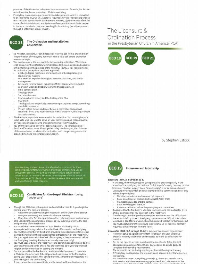 PCA Minister Ordination Process Guide | PDF | Ordination | Christian ...
