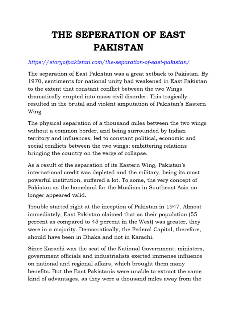The Seperation of East Pakistan | PDF | Pakistan