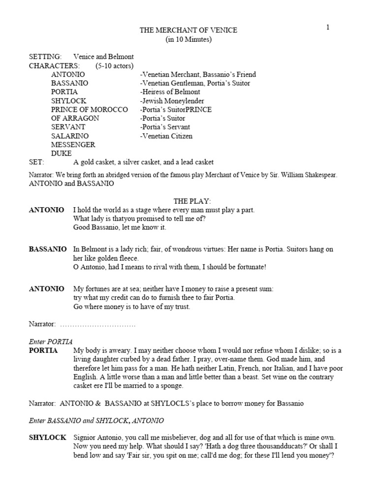 Abridged Merchant of Venice Script | PDF | The Merchant Of Venice ...