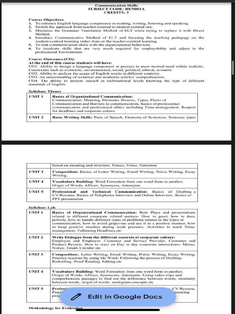 Communication Skills Syllabus