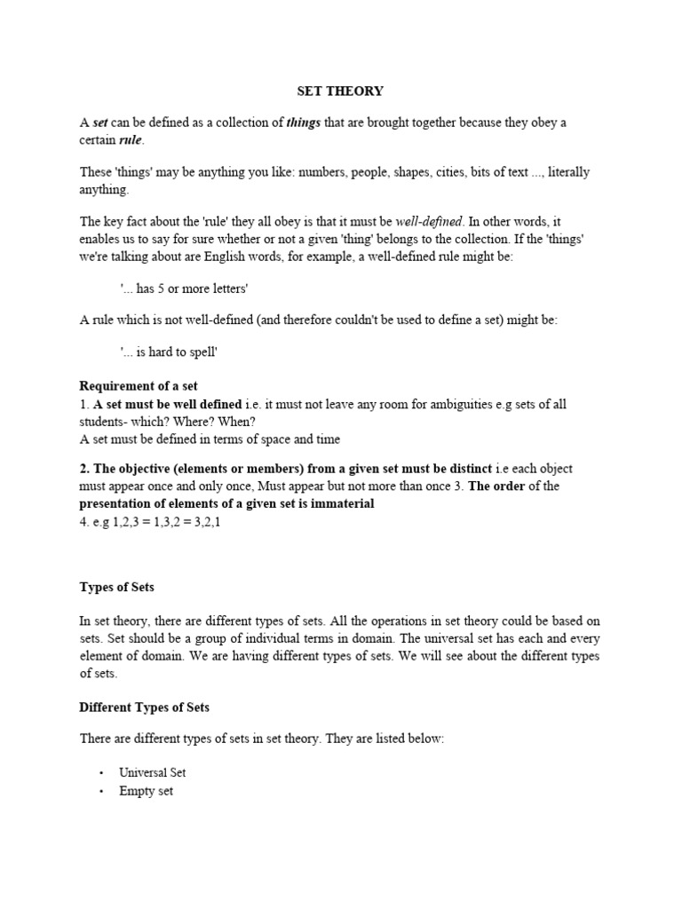 Set Theory | PDF | Set (Mathematics) | Numbers