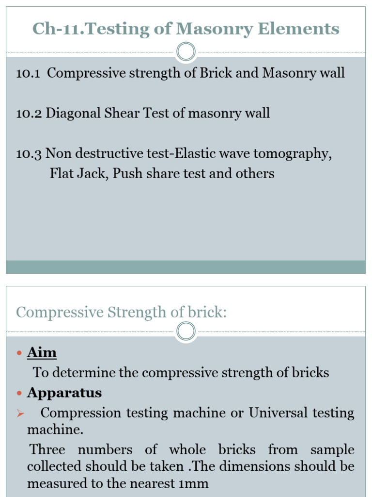 CH 11 Testing of Masonry Element | PDF | Stress (Mechanics) | Strength ...