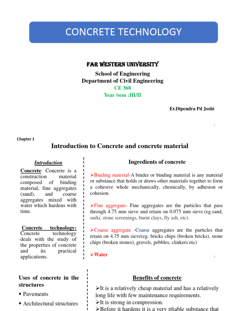 Concrete Technology Overview and Applications | PDF | Concrete | Cement