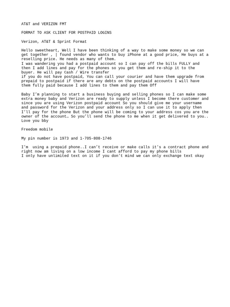 AT&T & Verizon Postpaid Client Format | PDF | Career & Growth