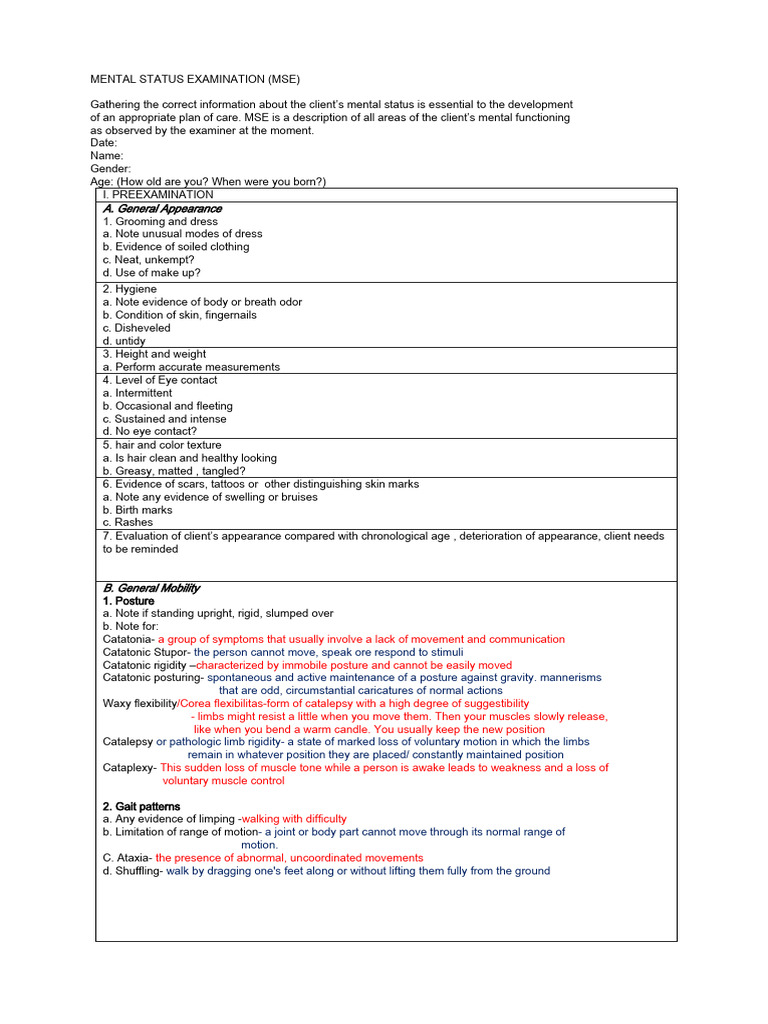 Mental Status Examination Guide | PDF | Perception | Hallucination