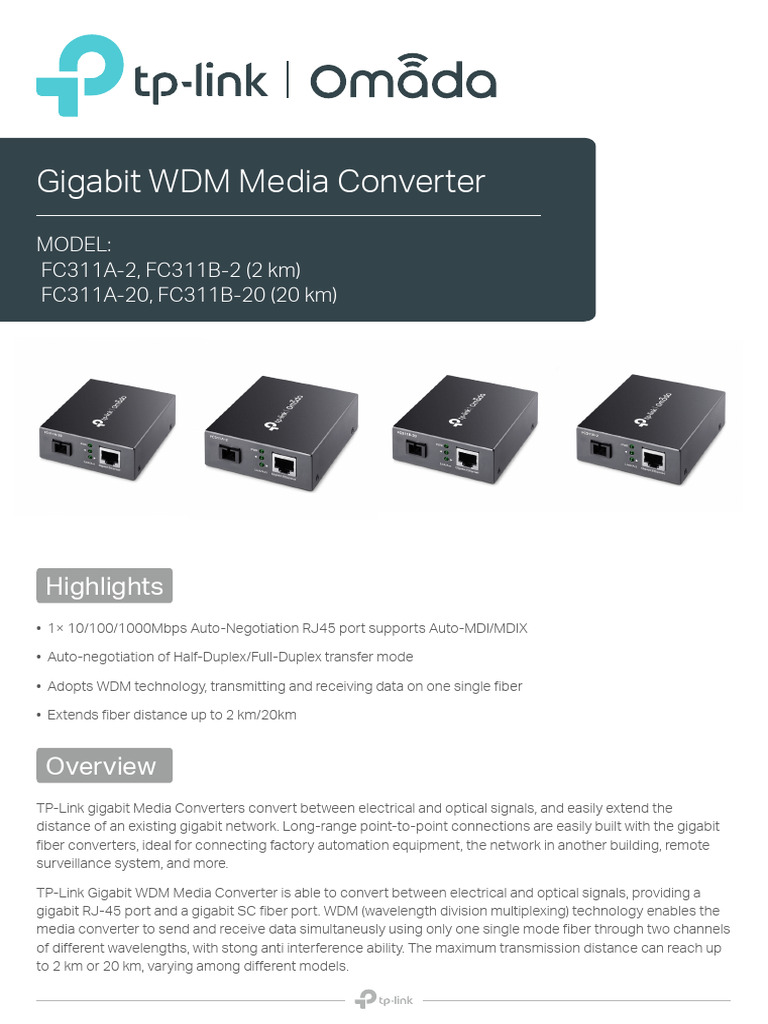 TP-Link Gigabit WDM Media Converters | PDF | Wavelength Division ...
