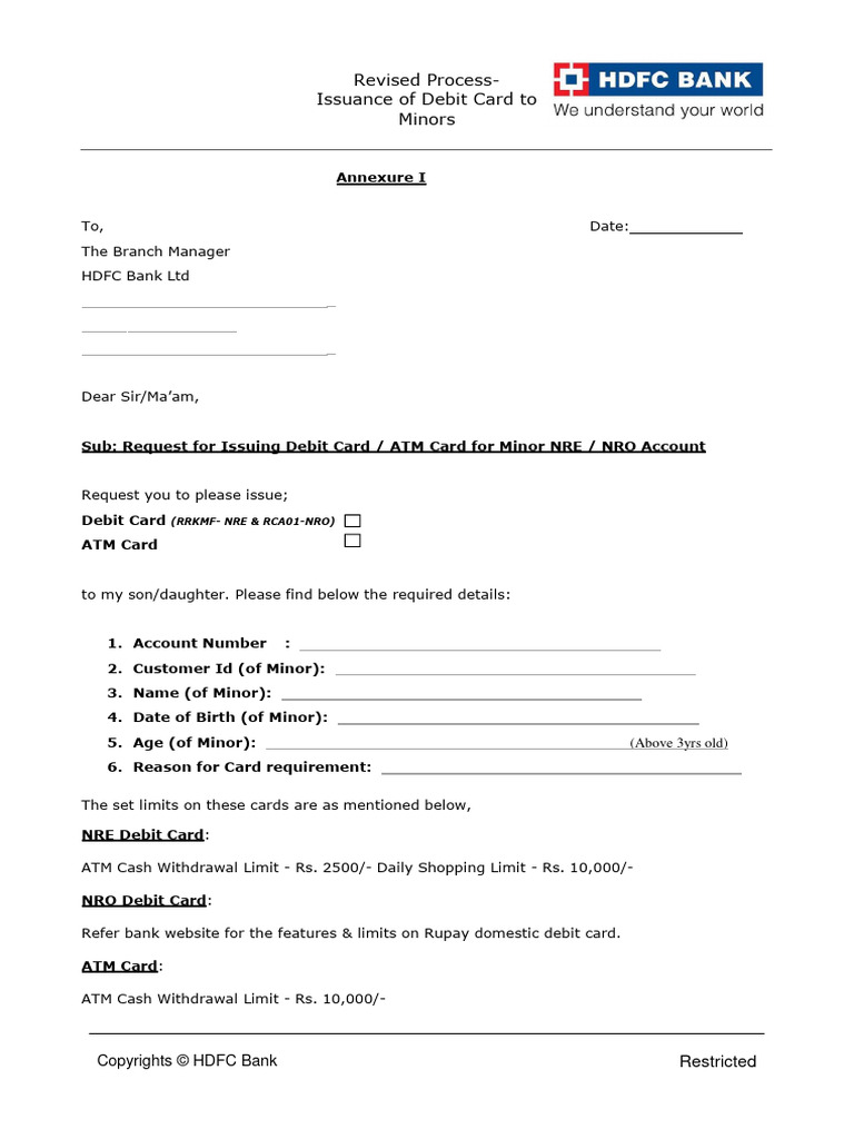 HDFC Minor Debit Card Issuance Process | PDF | Debit Card | Automated ...