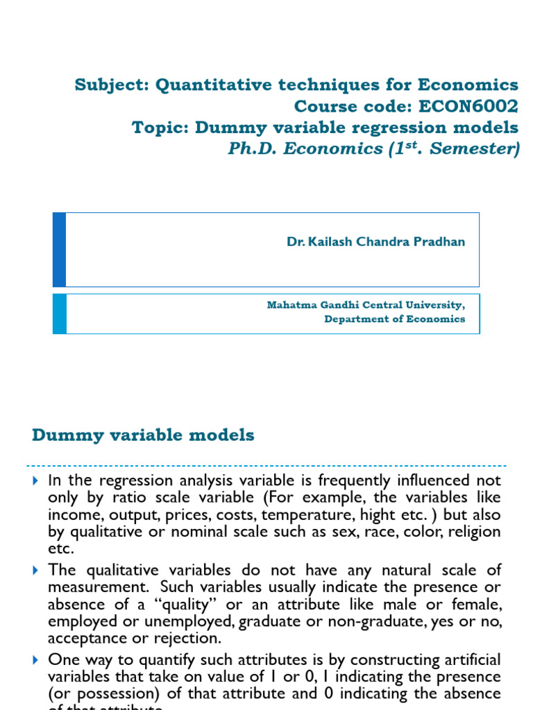 Dummy Variable Regression in Economics | PDF | Categorical Variable ...