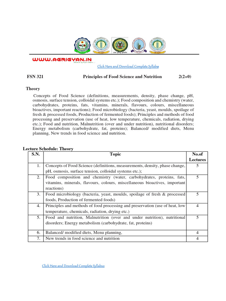 FSN 321: Food Science & Nutrition Principles | PDF