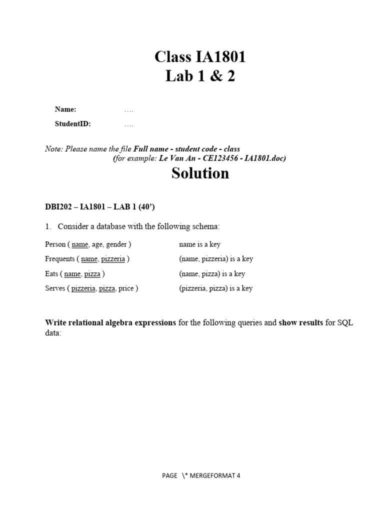 IA1801 Lab 1 & 2 Database Solutions | PDF | Computing | Data Model