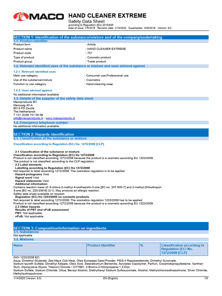 Hand Cleaner Safety Guide | PDF | Dangerous Goods | Chemistry