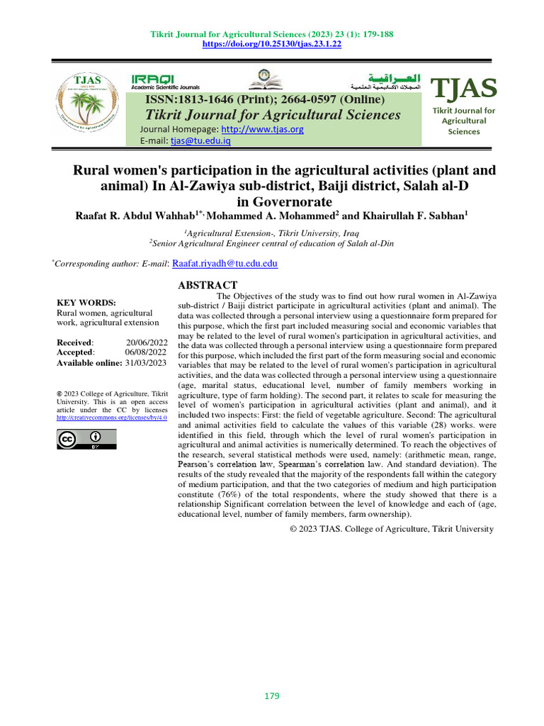 Rural Womens Participation in The Agricultural Ac | PDF | Validity ...