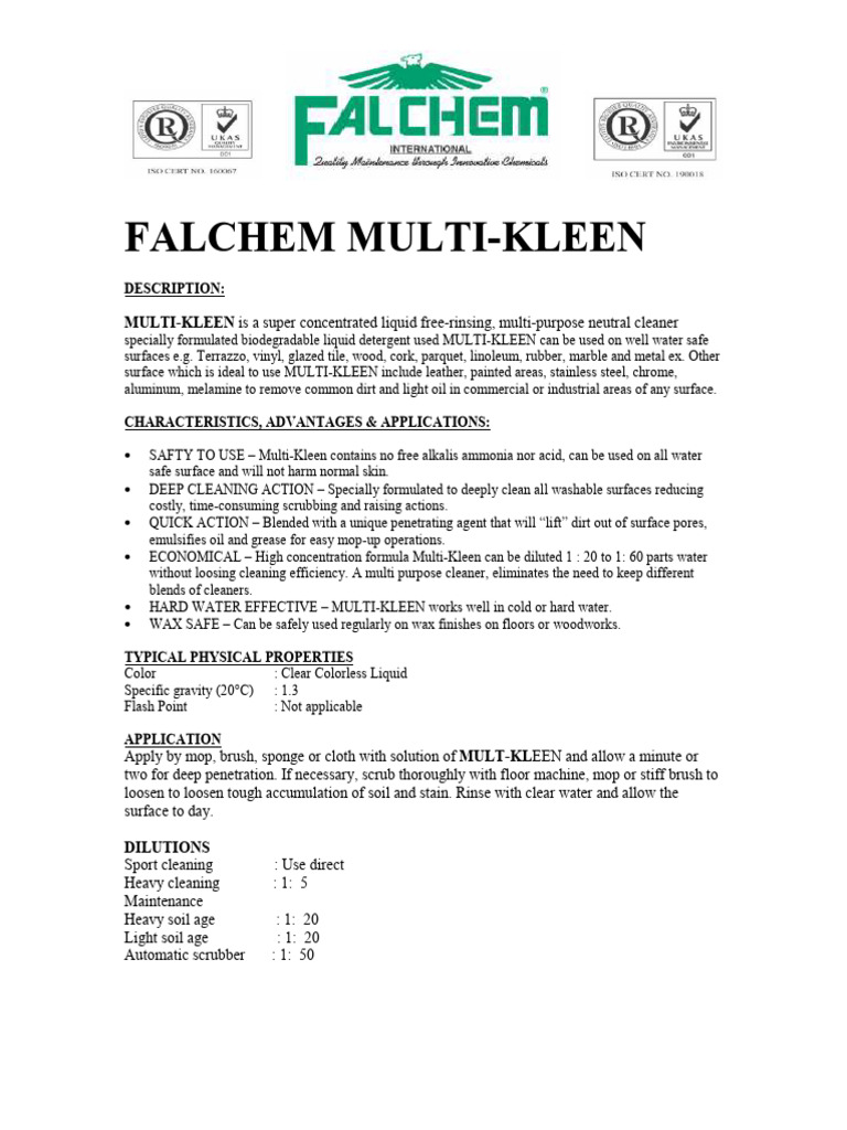 Falchem Spec MULTI KLEEN1 | PDF | Water | Materials