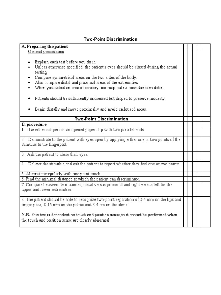 Two-Point Discrimination Testing Guide | PDF | Self-Improvement | Wellness