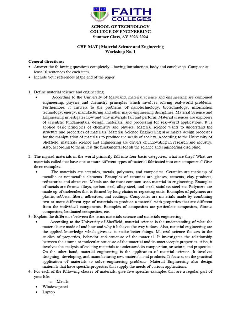 CHE-MAT Workshop Overview and Guidelines | PDF | Materials Science ...