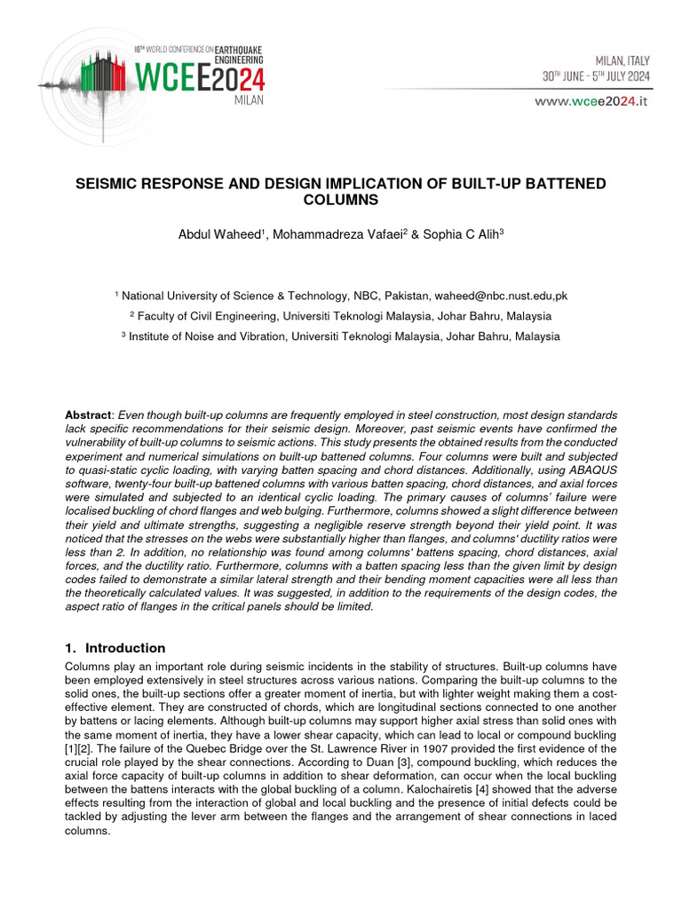 Seismic Design of Built-Up Battened Columns | PDF | Buckling | Column