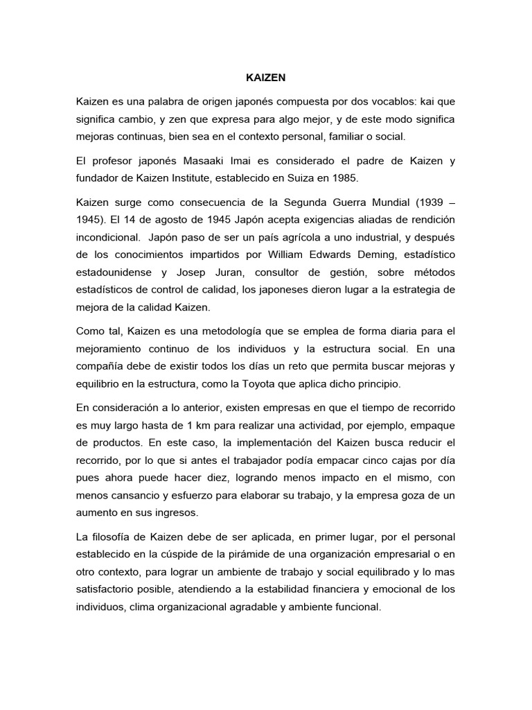 Kaizen: Mejora Continua en Empresas | PDF | Calidad (comercial) | Lean ...