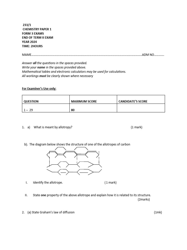 Chem Pp1 Form Three Pdf Acid Sodium
