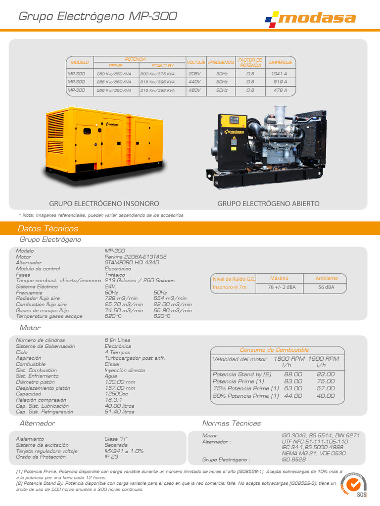 Generador MP-300 Modasa Especificaciones | PDF | Generador eléctrico ...