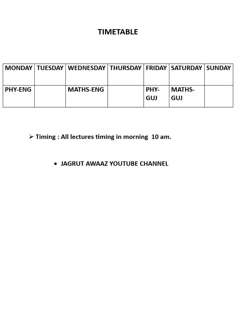 Weekly Lecture Timetable for Jagrut Awaaz | PDF