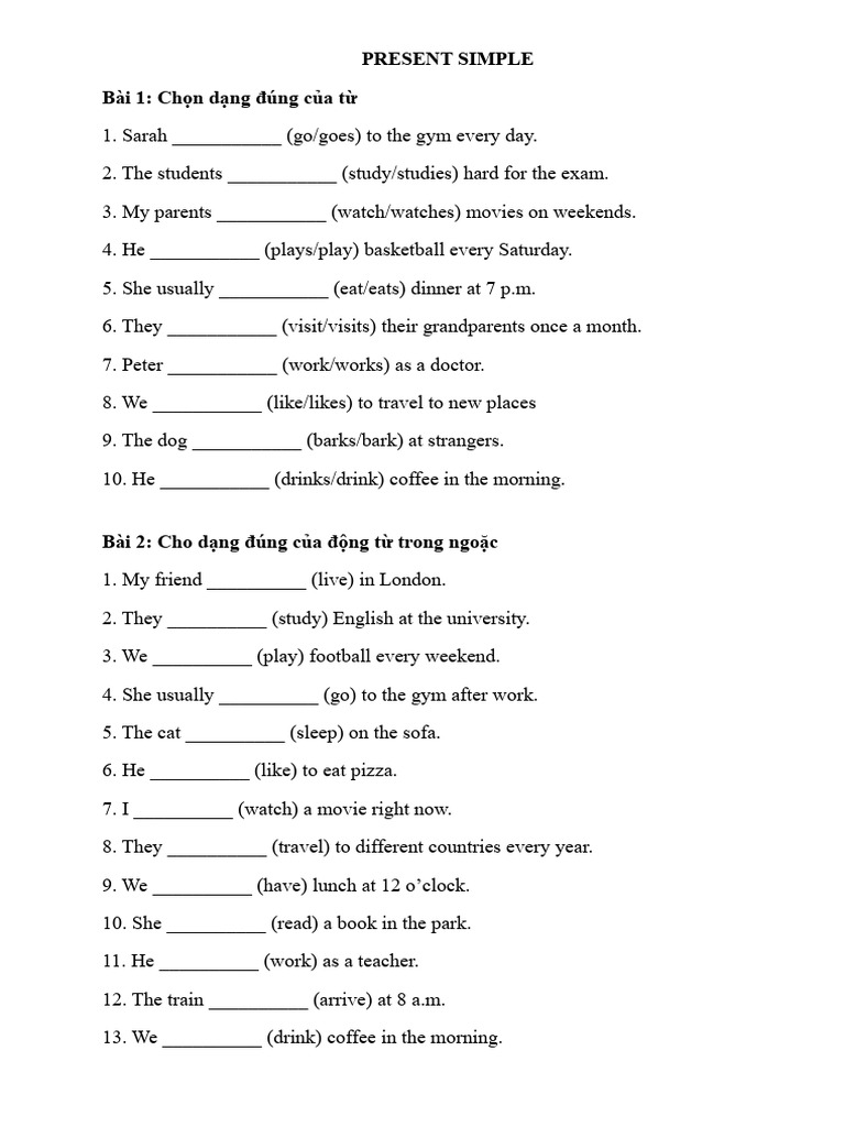 Exercises Present Simple | PDF