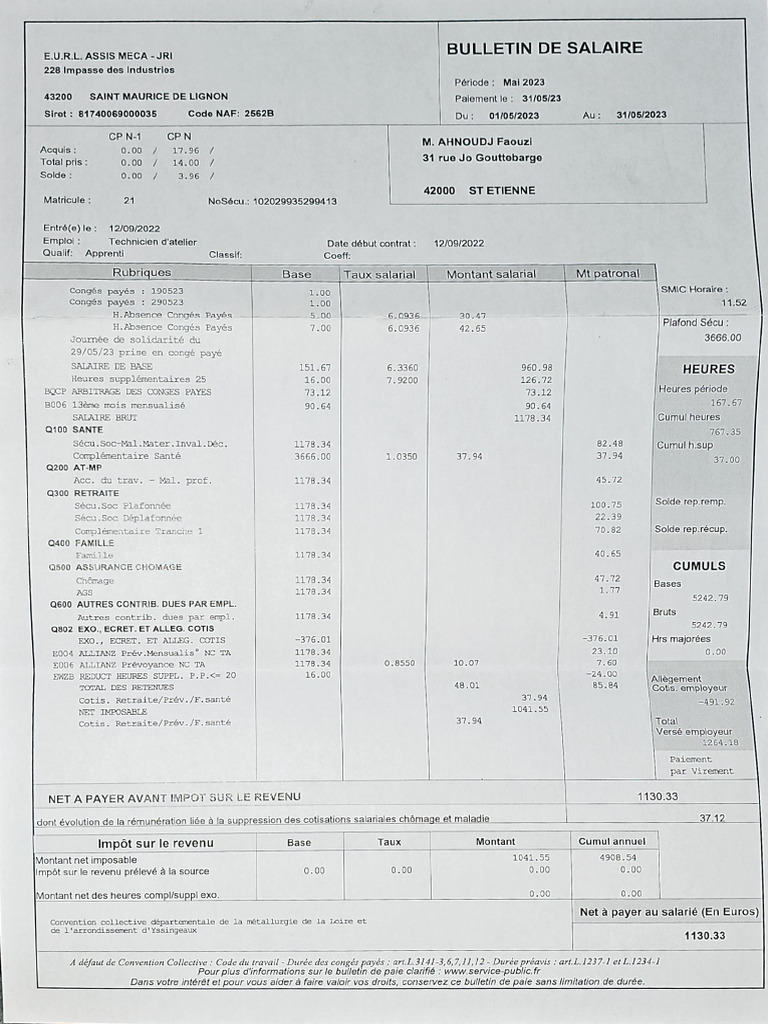 Bulletin de Salaire | PDF