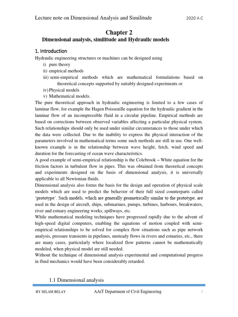 Dimensional Analysis in Hydraulic Engineering | PDF | Fluid Dynamics ...
