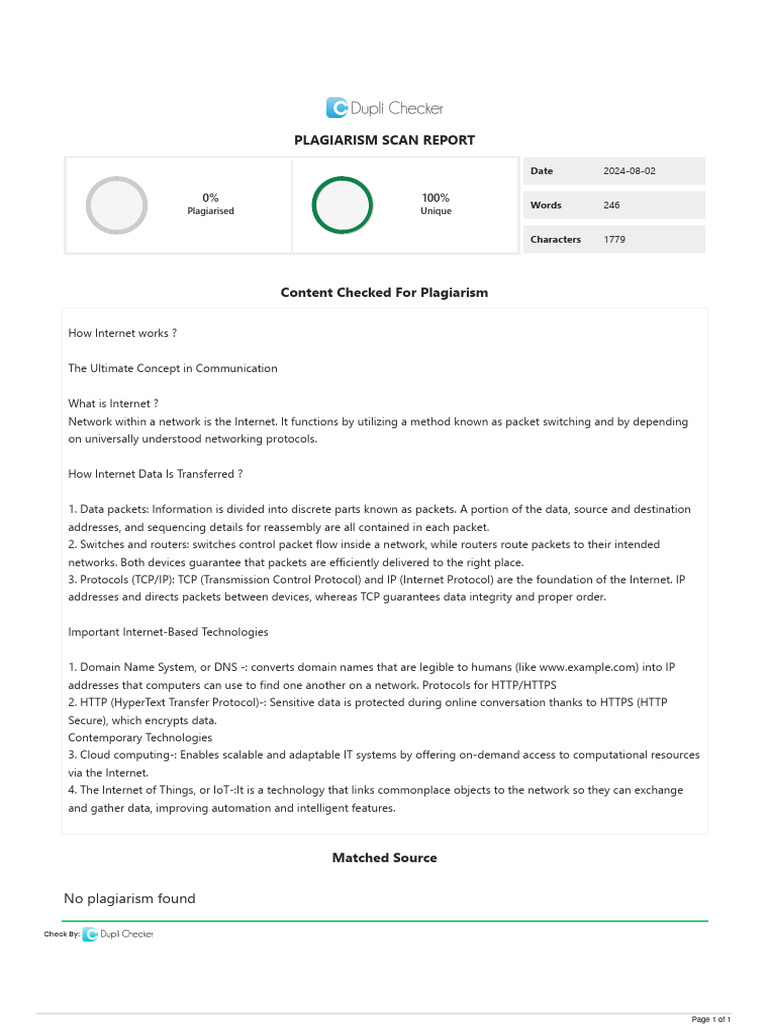 Duplichecker plagiarism report pdf computer network internet