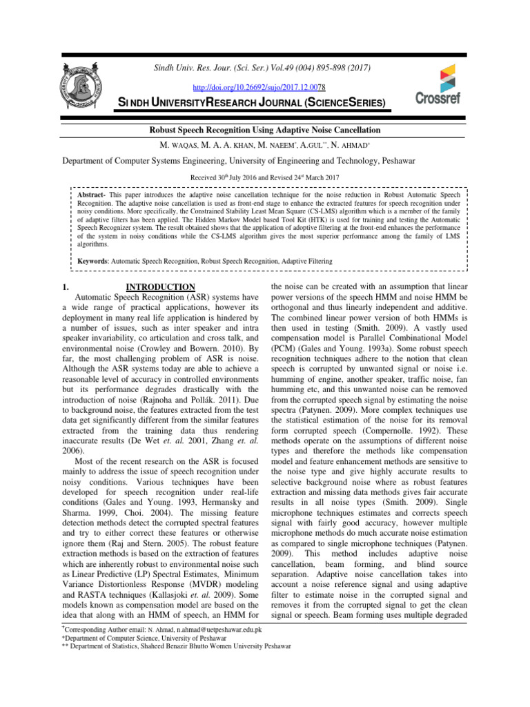Robust Speech Recognition Using Adaptive Noise Cancellation | PDF ...