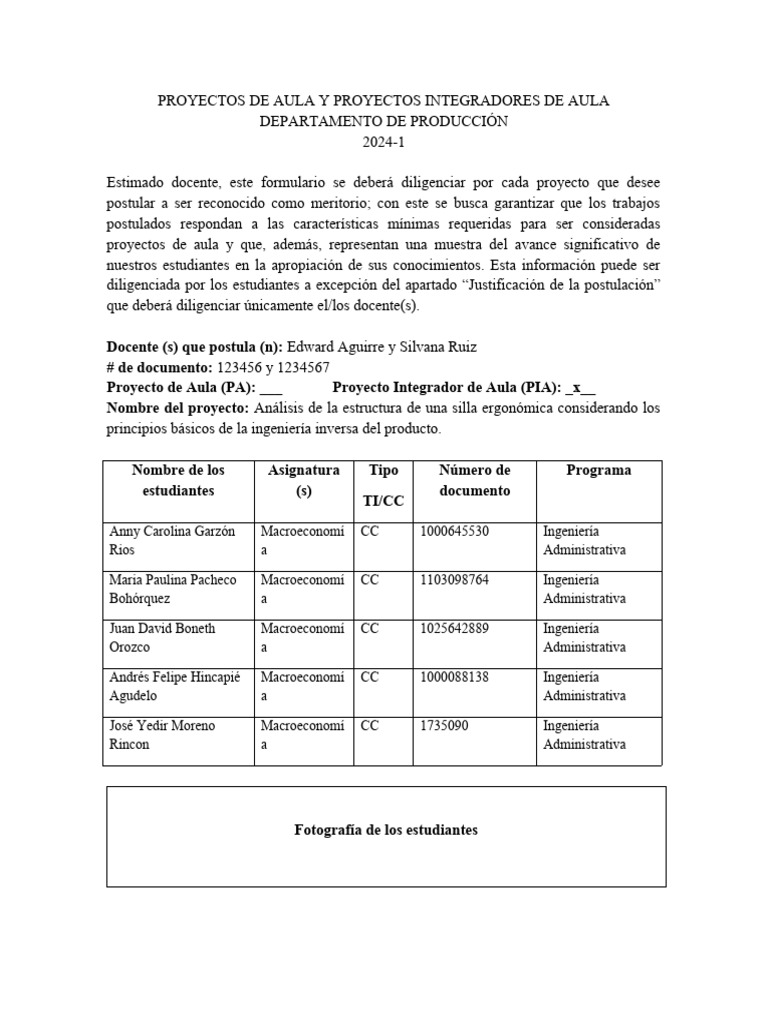 Formato Proyectos de Aula y Proyectos Integradores de Aula | PDF ...