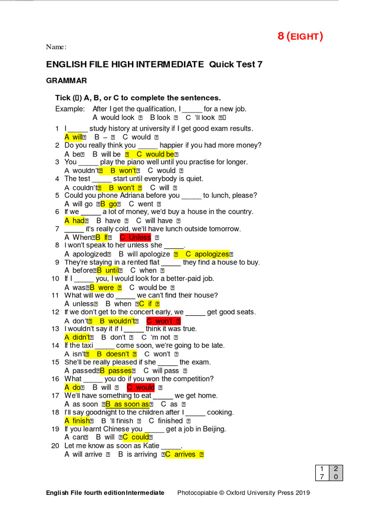 English File Intermediate Test 7 Answers | PDF | Linguistics