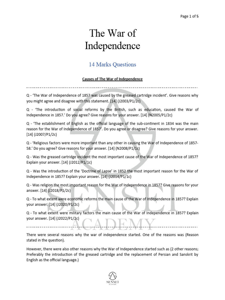 Causes of the 1857 War of Independence | PDF | British Raj | Punjab
