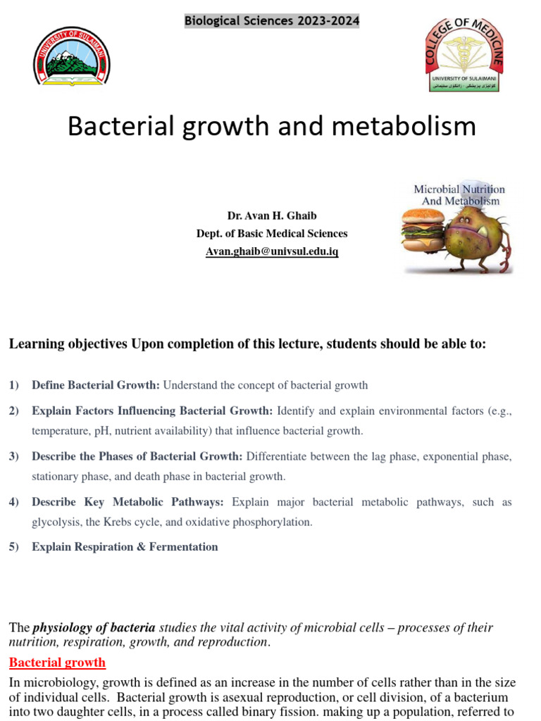 Bacterial Growth and Metabolism Overview | PDF | Cellular Respiration ...