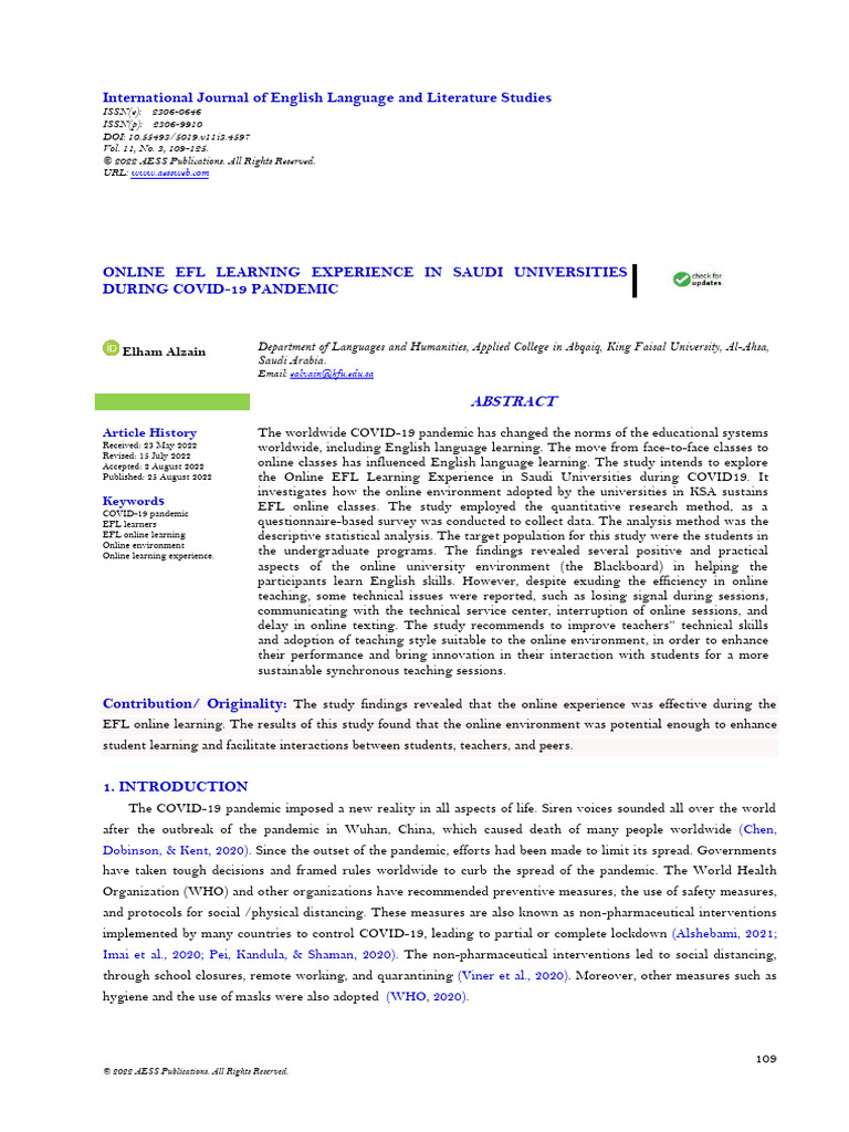 EFL Online Learning in Saudi Universities | PDF | Educational ...