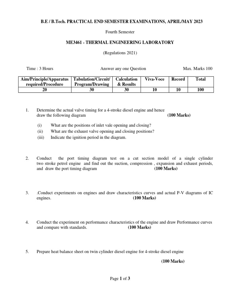 Thermal Engineering Lab Exam Guide | PDF | Diesel Engine | Engines