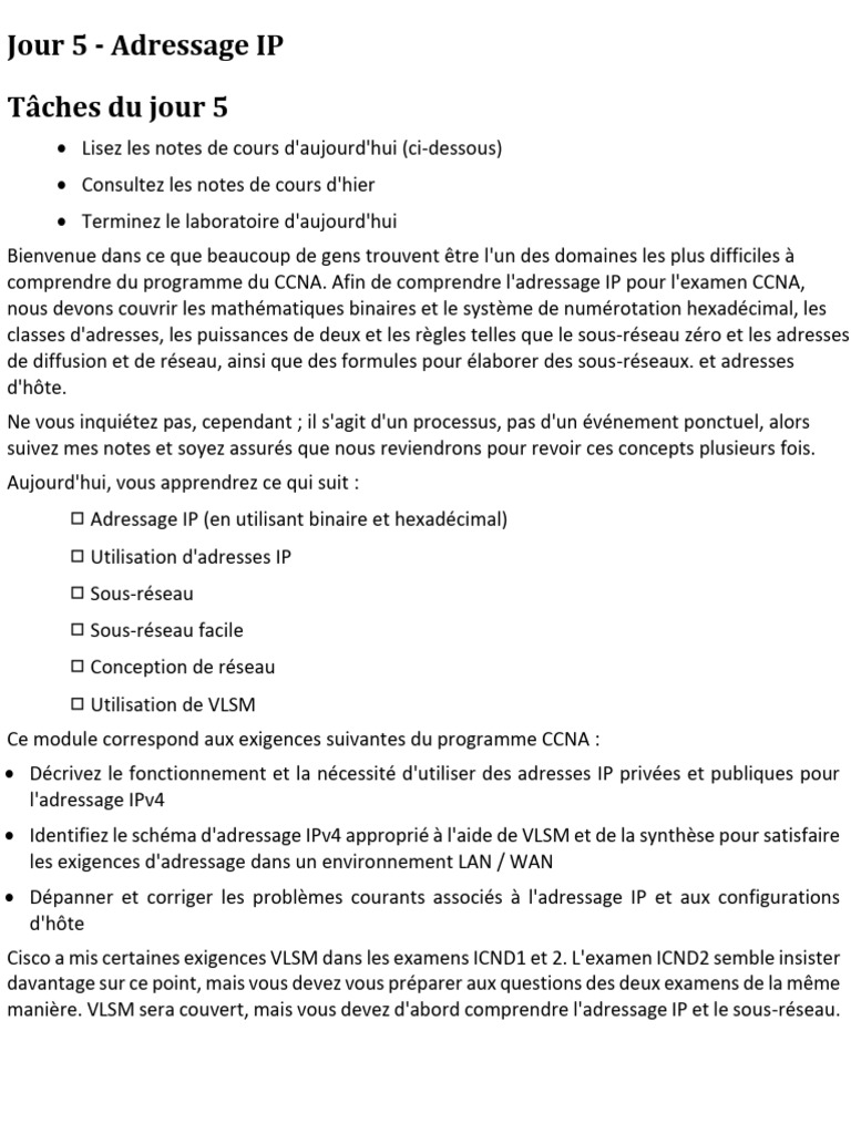 Comprendre l'adressage IP et VLSM | PDF | Adresse IP | Protocole sur la ...