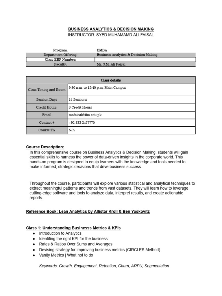 Business Analytics Course Overview | PDF | Data Analysis | Analytics