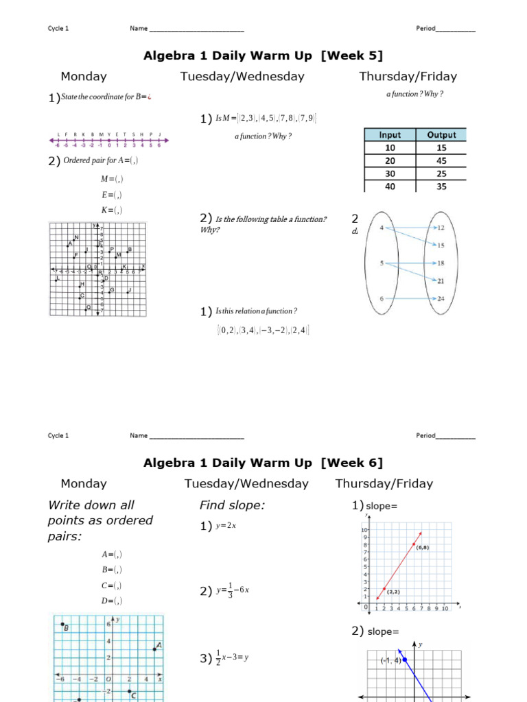 Algebra 1 Warm-Up Exercises: Week 5 & 6 | PDF | Teaching Methods ...
