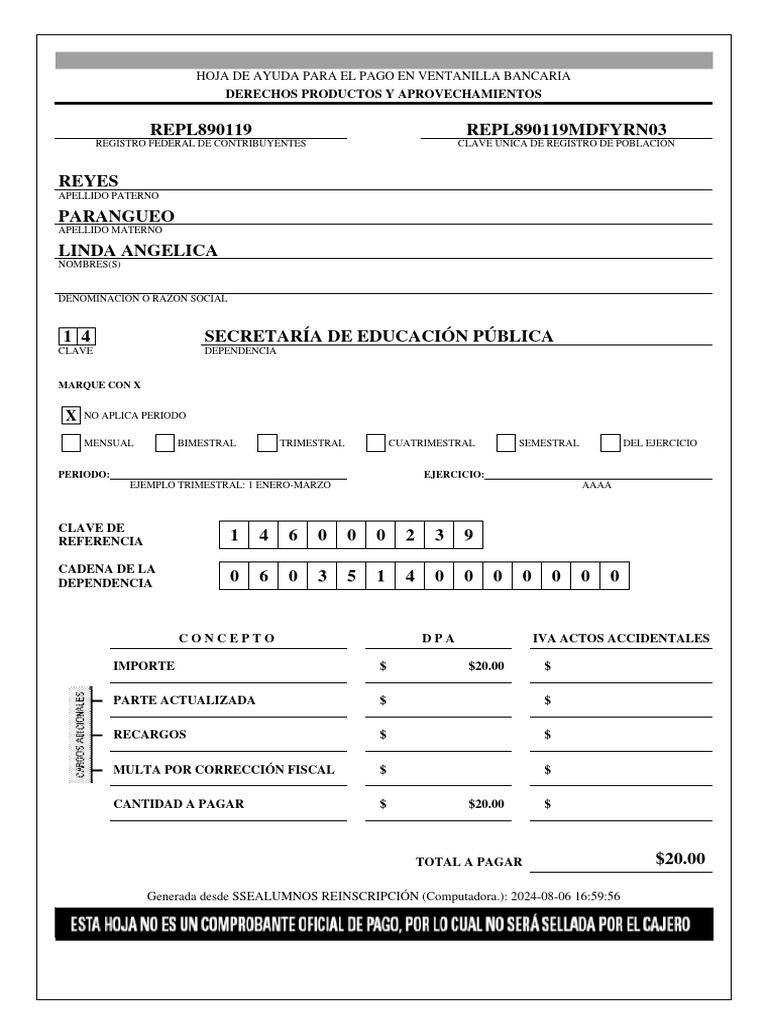 Guía de Pago en Ventanilla Bancaria | PDF