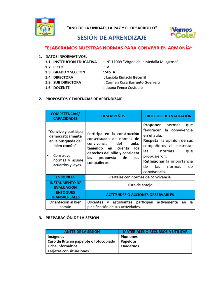 Normas de Convivencia en 5to Grado | PDF | Evaluación | Salón de clases