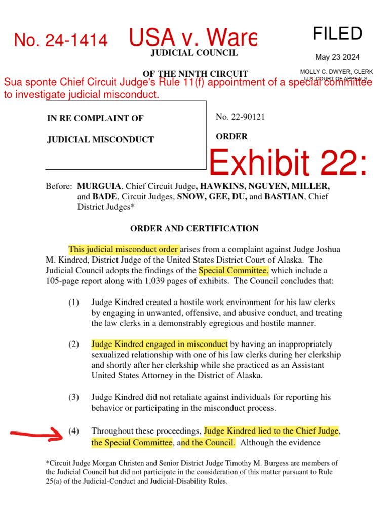 Ex 22 (No 24 1414) Re 9th Circuit Judicial Complaint Order PDF Ex 22 (No 24 1414) Re 9th Circuit Judicial Complaint Order PDF