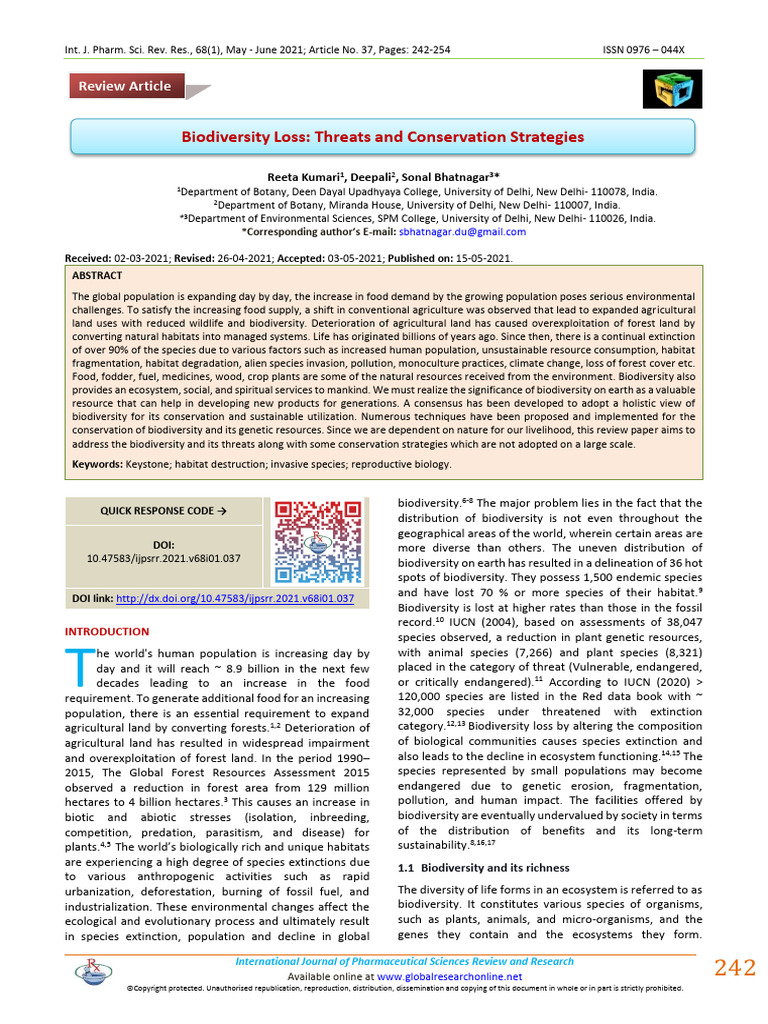 Biodiversity Loss Threats and Conservati | PDF | Biodiversity ...